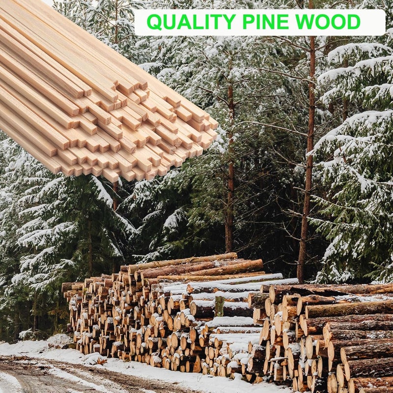 Coowayze 1/8" x 12" Square Wooden Dowel Rods Wood Square Dowels for Crafting, 100PCS Small Unfinished Wood Craft Sticks Hardwood Sticks Wooden Strips for Arts and DIYers, Miniature Buildings, Woodworking - Image 5